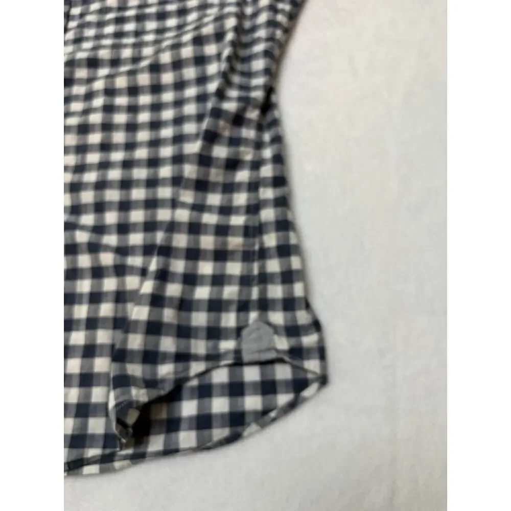 Banana Republic Men Shirt Large Blue White Check Long Sleeve Flip Cuff Button Up